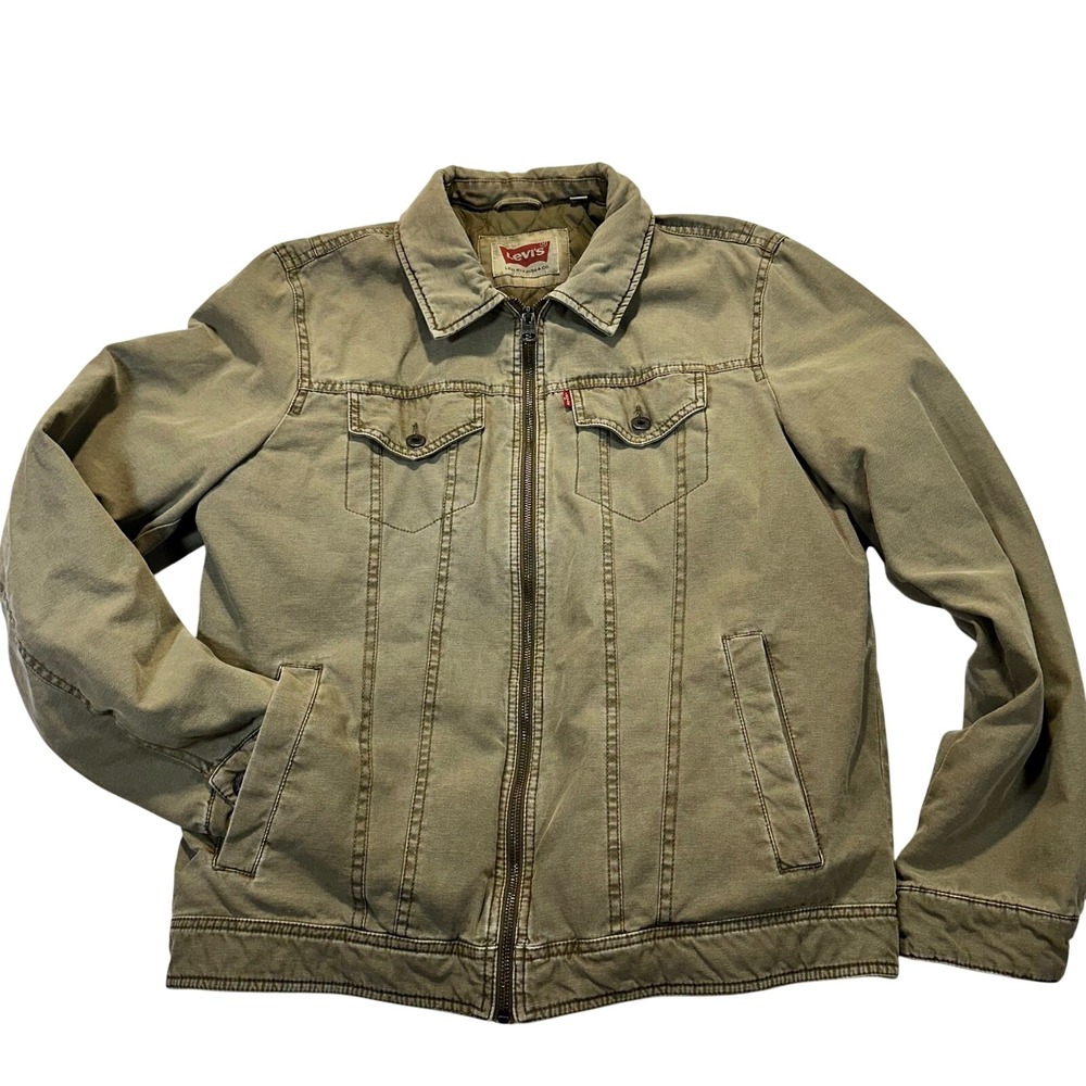 Levi's Field Jacket Mens Medium Olive Green Military Utility Quilted Lined Coat‎